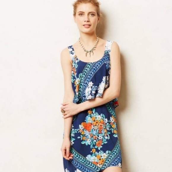 Anthropologie Mauve Floral Dress - 4 - L - Picture 1 of 7